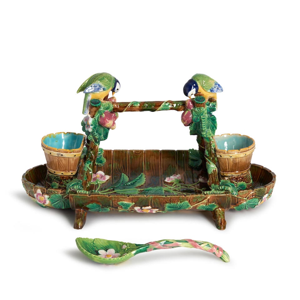 George Jones Majolica Strawberry Basket with Server, England, 1873, (1 of 1)