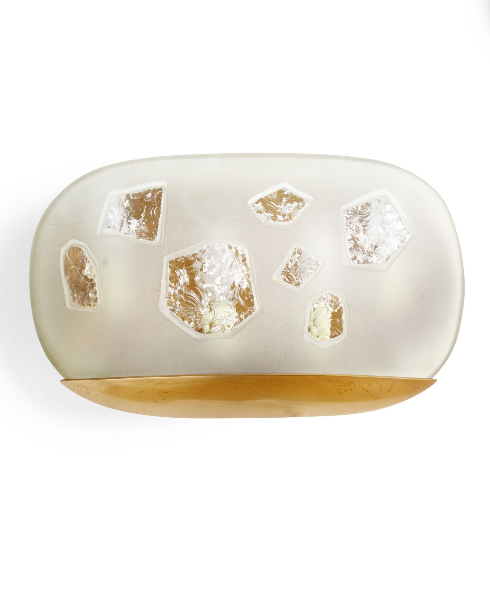 MAX INGRAND (1908-1969) Rare Special-Order Wall Light circa 1956 model no. 2301, for Fontana Ar...: MAX INGRAND (1908-1969) Rare Special-Order Wall Light circa 1956 model no. 2301, for Fontana Arte, frosted and partially chiseled glass by Duilio Barnabe (Dube), copper height 9 1/2in (24cm); width 15