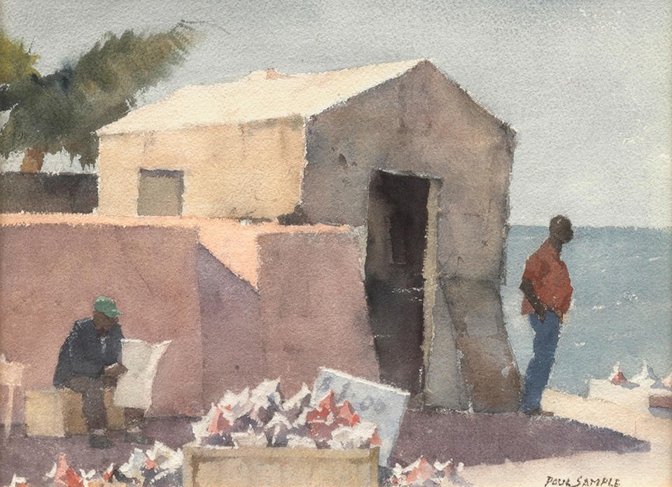 Paul Sample (1896-1974) Shells for Sale - Key West 12 1/4 x 16 1/8 in. (31.1 x 41 cm.): Paul Sample (1896-1974) Shells for Sale - Key West signed 'Paul Sample' (lower right) and inscribed with title (on the verso) watercolor and graphite on paper 12 1/4 x 16 1/8 in. (31.1 x 41 cm.) Footn