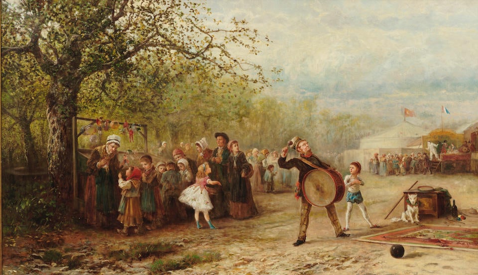 James Crawford Thom (1835-1898) Circus Scene 33 3/8 x 56 1/4 in. (84.8 x 142.9 cm.) (Painted in ... (1 of 2)