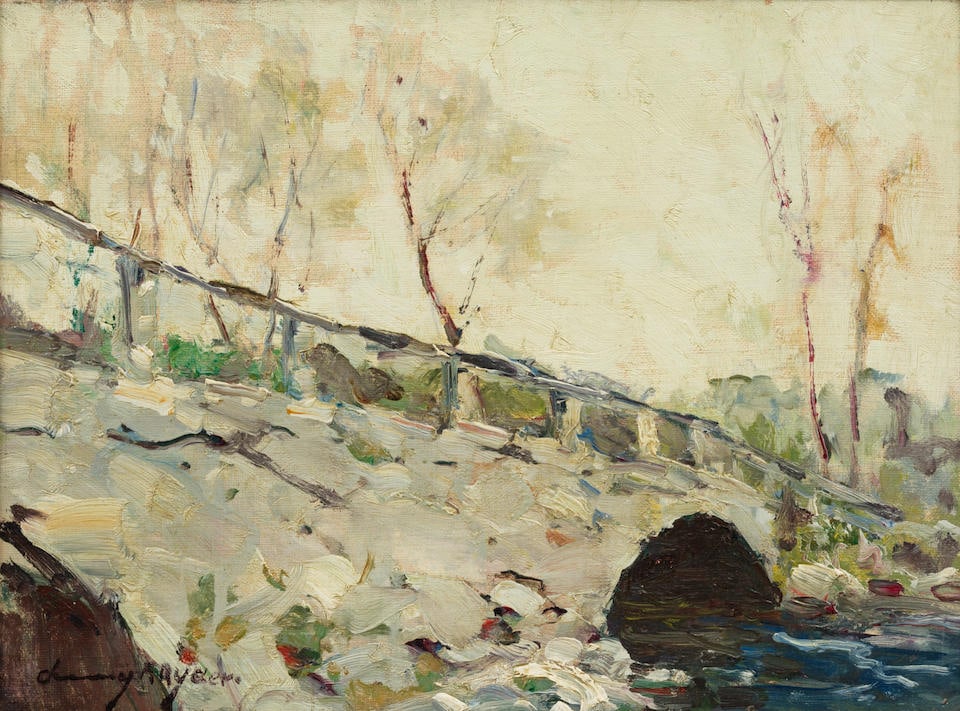 Chauncey Foster Ryder (1868-1949) Old Stone Bridge 12 x 16 1/8 in. (30.5 x 41 cm.) (1 of 2)