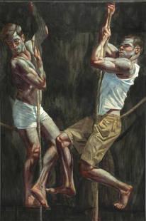 Mark Beard (born 1956) The Rope Climbers: Mark Beard (born 1956) The Rope Climbers 2009 Huile sur toile posée sur Masonite Olieverf op doek op Masonite Oil on canvas on Masonite 228.6 x 152.4 cm (90 x 60 in) Footno