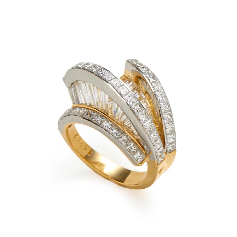 A PLATINUM, 18K GOLD, AND DIAMOND RING (1 of 3)