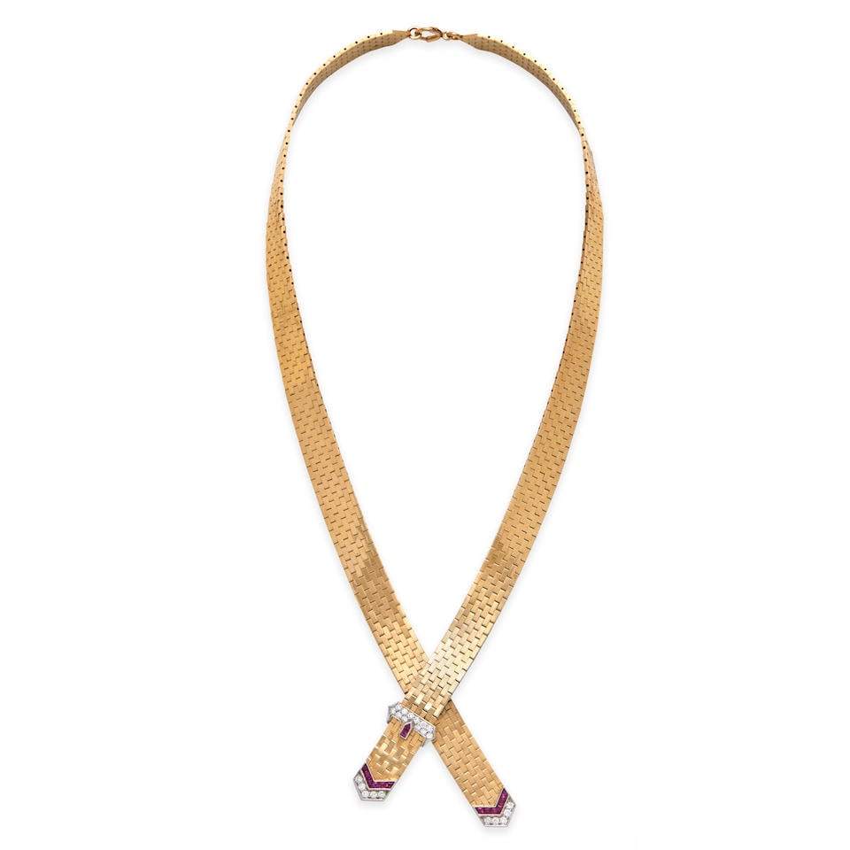 A RETRO 14K GOLD, RUBY, AND DIAMOND NECKLACE (1 of 4)