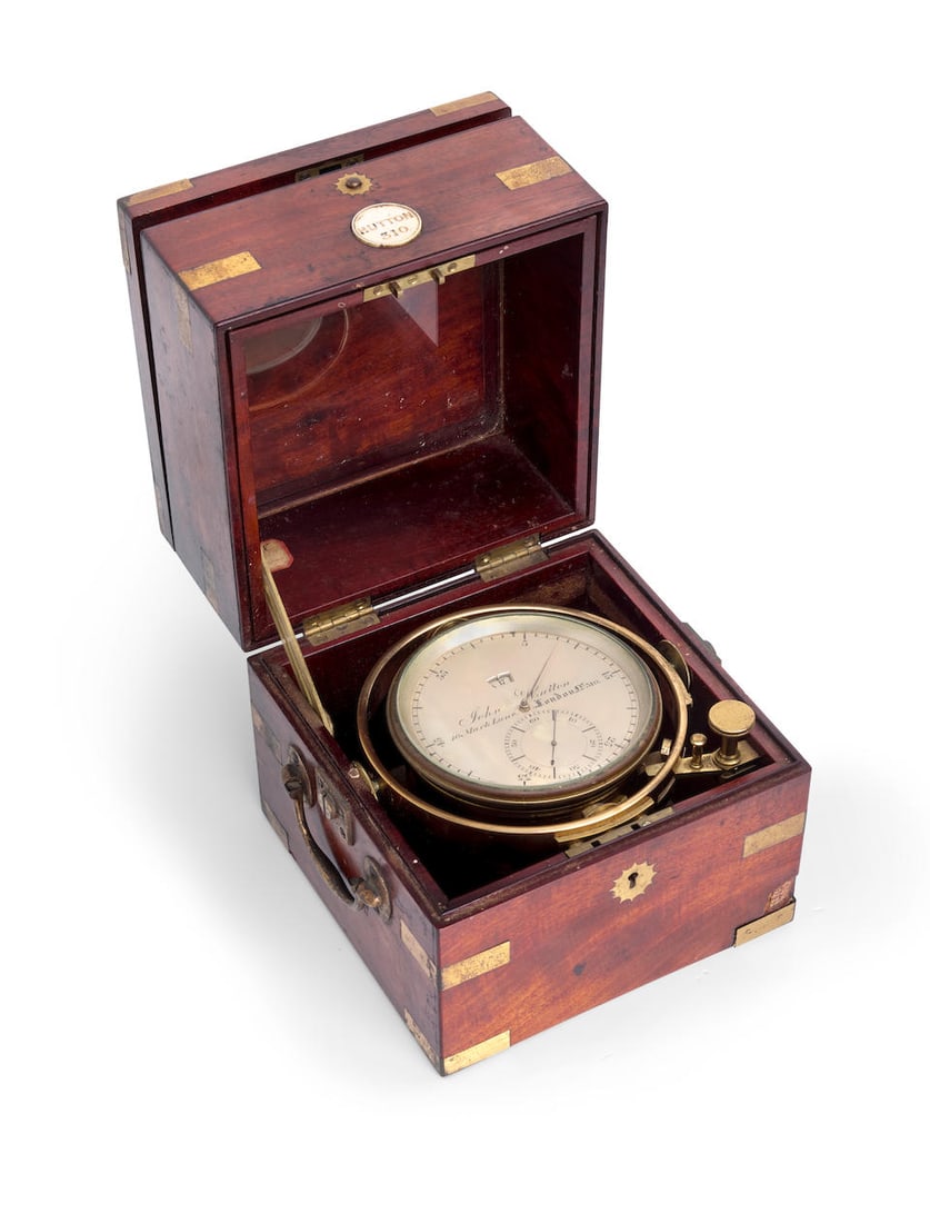 PEARY'S CHRONOMETER RECOVERED FROM THE GREELY EXPEDITION AT FORT CONGER. PEARY, ROBERT E. 1856-...: PEARY'S CHRONOMETER RECOVERED FROM THE GREELY EXPEDITION AT FORT CONGER. PEARY, ROBERT E. 1856-1920. A boxed marine chronometer by John Hutton, no. 310, abandoned by Greely at Fort Conger, 1883, and r