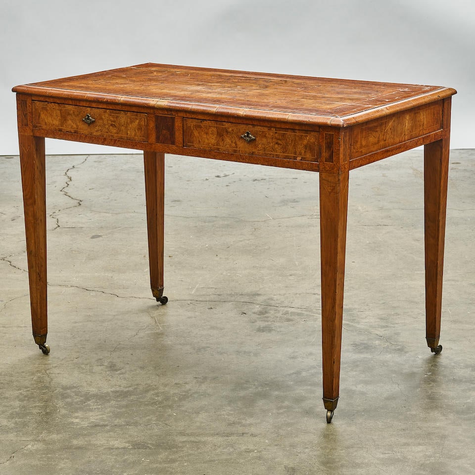 A CONTINENTAL INLAID BURR WALNUT WRITING TABLE19th century (1 of 2)