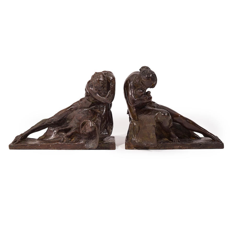 ROBERT INGERSOLL AITKEN (AMERICAN, 1878-1949): 'HUMANITY' FIGURAL BOOKENDS20th century (1 of 2)