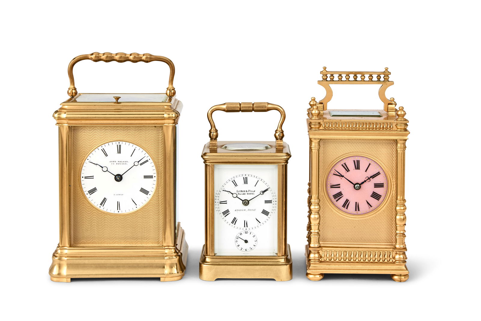 A fine and rare second half of the 19th century French gorge cased repeating carriage clock with...: A fine and rare second half of the 19th century French gorge cased repeating carriage clock with Soldano platform, numbered 653 Retailed by John Walker, 76, The Strand, London. The platform signed and