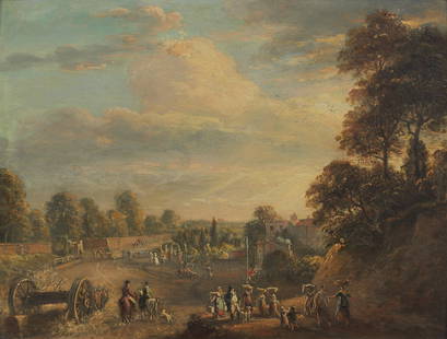 Paul Sandby R.A. (Nottingham 1730-1809 London) A view of the Bayswater Turnpike: Paul Sandby R.A. (Nottingham 1730-1809 London) A view of the Bayswater Turnpike oil on panel 28.5 x 37.3cm (11 1/4 x 14 11/16in). Footnotes: Provenance With J.A. Maas, London, where p