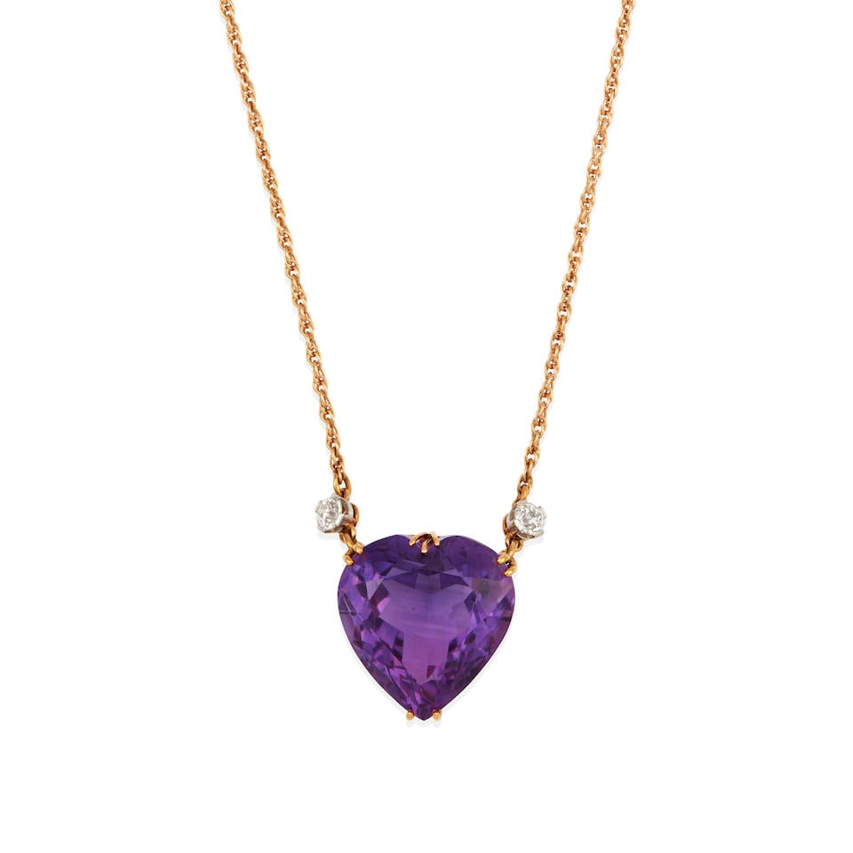 A 14K GOLD, DIAMOND, AND AMETHYST PENDANT NECKLACE (1 of 2)