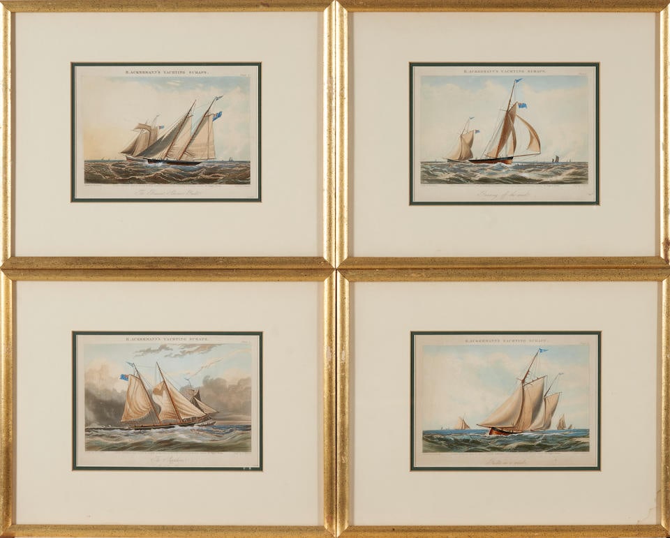 FOUR FRAMED COLORED PRINTS OF R. ACKERMANN'S YACHTING SCRAPS (1 of 5)