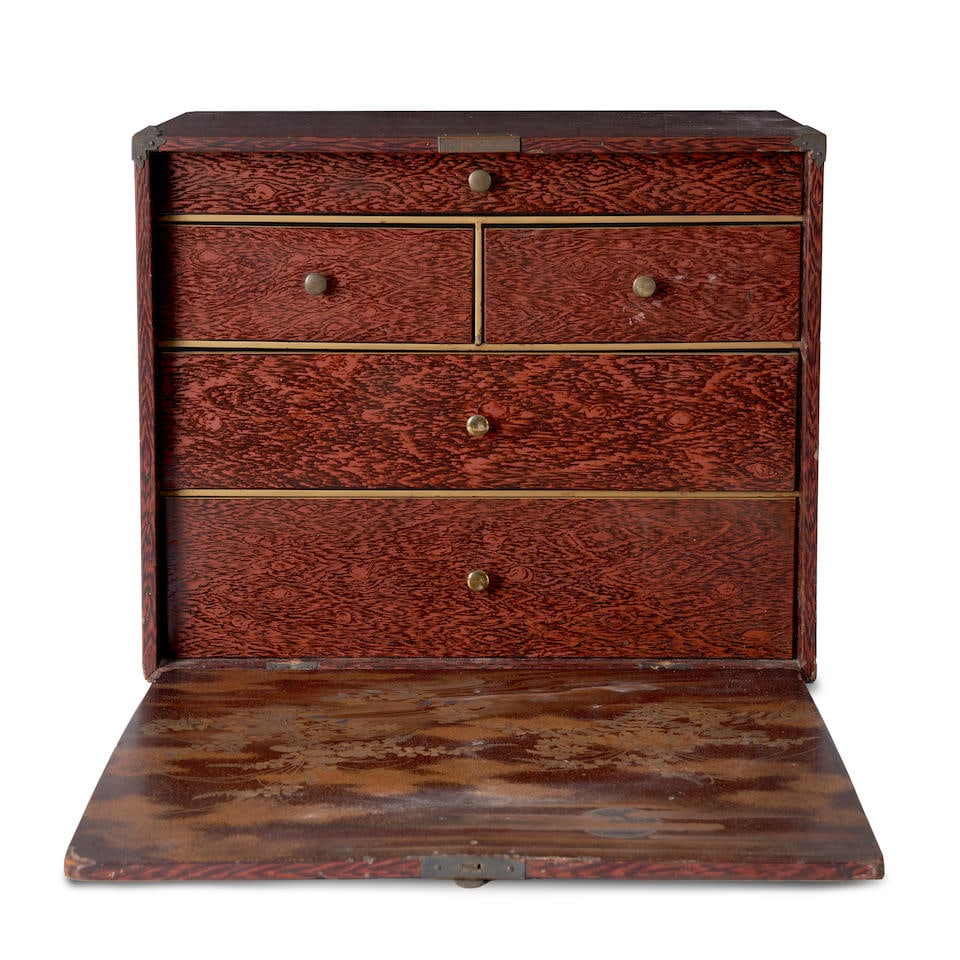 SMALLL PORTABLE LACQUERED 'WOOD GRAIN' DOCUMENT CHEST  Japan, 20th century (1 of 2)