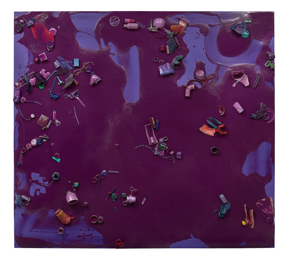 ALEX HUBBARD (born 1975) Other People's Problem's I 2012: ALEX HUBBARD (born 1975) Other People's Problem's I 2012 signed and dated 2012 on the overlap acrylic, resin and garbage on canvas 78 by 86 1/8 in 198.1 by 218.8 cm Footnotes: Provenance Acquired dire