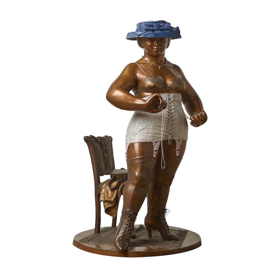 ENRIQUE GRAU (1920-2004) Rita, 5:30 PM 1984: ENRIQUE GRAU (1920-2004) Rita, 5:30 PM 1984 incised with artist's signature, dated '84 and numbered 9/9 painted bronze 42 1/2 by 25 by 26 in. 108 by 63.5 by 66 cm. This work is number 9 from an editio