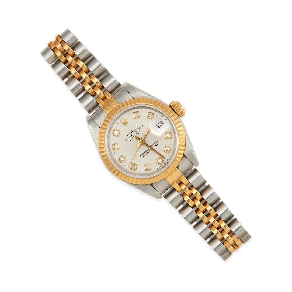 ROLEX: A STAINLESS STEEL AND 18K GOLD AND DIAMOND 'DATEJUST' WRISTWATCH (1 of 2)