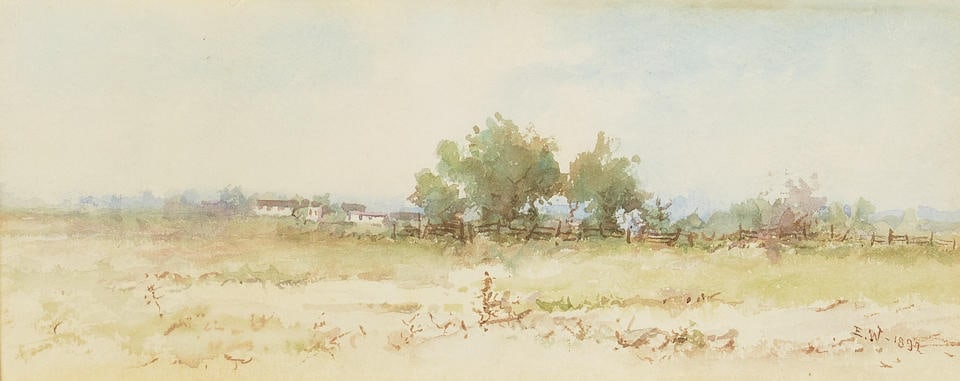 Elmer Wachtel (1864-1929) Sunny Slope Ranch (San Gabriel Valley) sight 5 1/4 x 12 in. framed 12 ... (1 of 2)