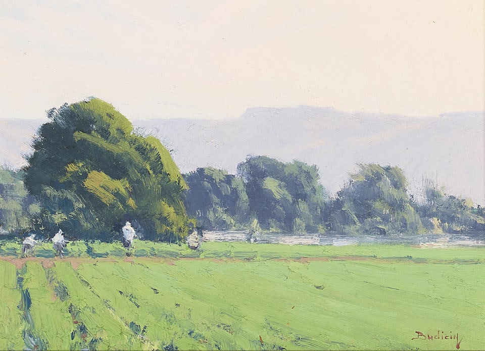 John Budicin (born 1944) Green Fields 7 x 10 in.  framed 12 x 15 in. (1 of 2)