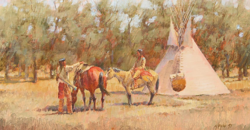 Frank Hagel (born 1933) Loading Up - Piegan 9 3/4 x 18 in. framed 17 x 25 in. (1 of 3)