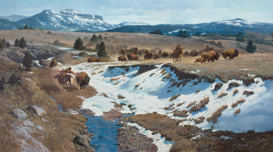 Roy Grinnell (born 1933) Brave Hearts 28 x 50 in. unframed (1 of 2)