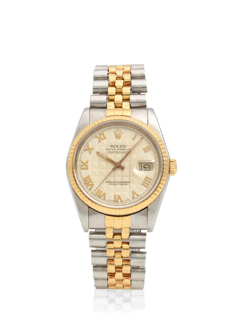 ROLEX. A STAINLESS STEEL AND GOLD AUTOMATIC CALENDAR BRACELET WATCH Datejust, Ref: 16233, c. 1987 (1 of 1)