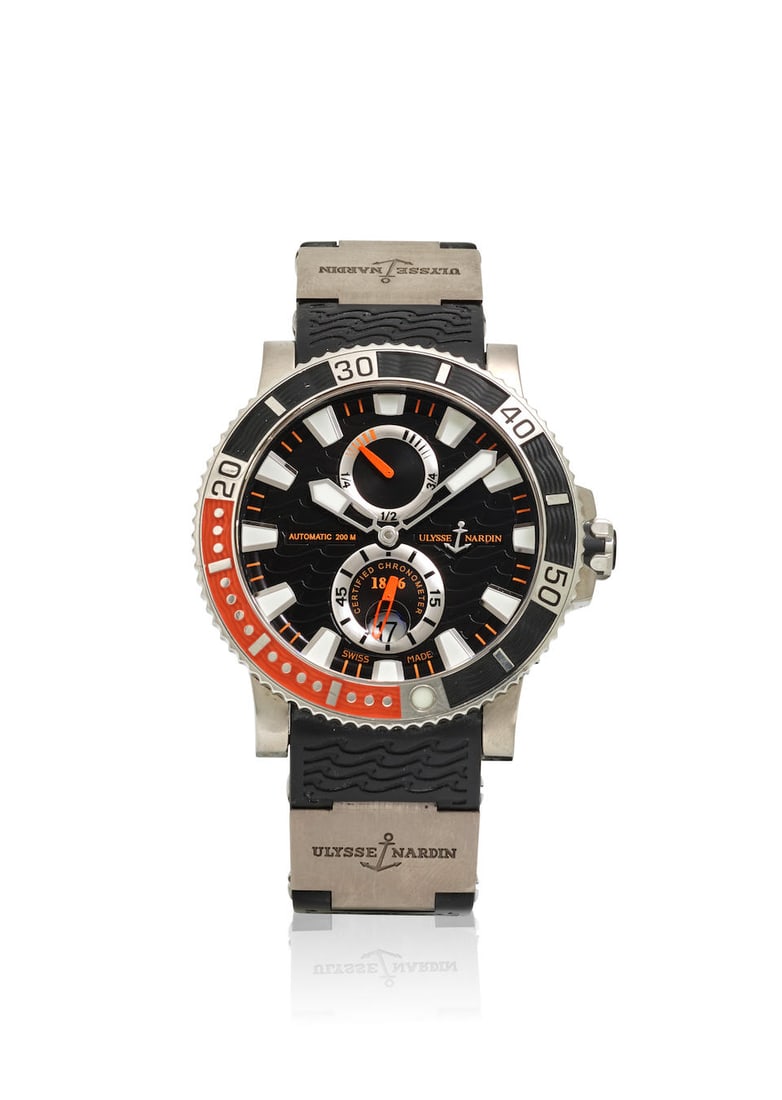 ULYSSE NARDIN. A STAINLESS STEEL AUTOMATIC CALENDAR WRISTWATCH Maxi Marine Diver, Ref: 263-90, P... (1 of 1)