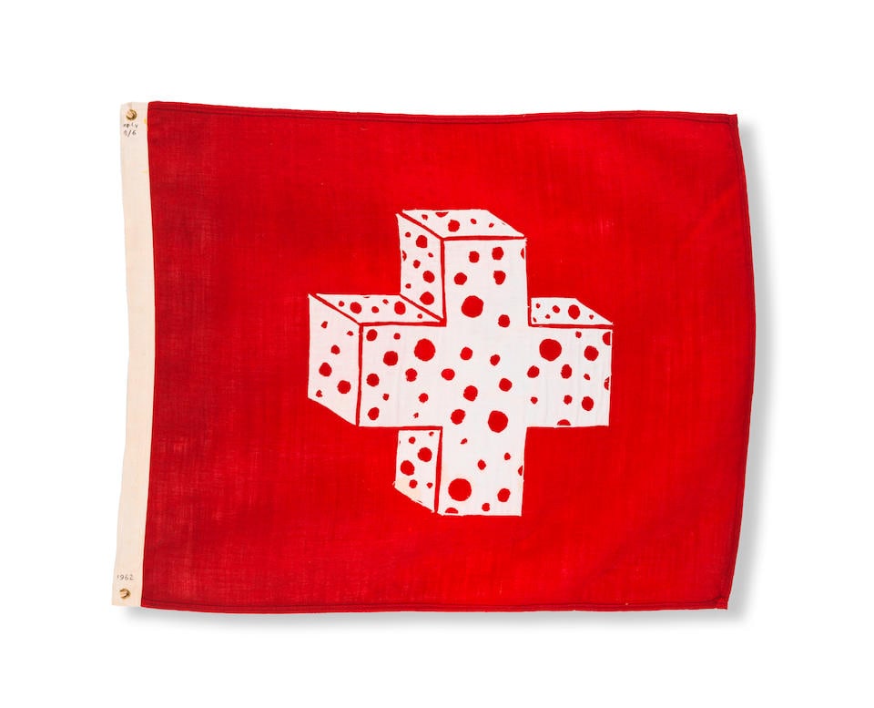 WILLIAM NELSON COPLEY (1919-1996) Flag of Switzerland 1962: WILLIAM NELSON COPLEY (1919-1996) Flag of Switzerland 1962 signé, daté 1962 et numéroté 3/6 tissus assemblés signed, dated 1962 and numbered 3/6 assembled fabrics 66 x 82 cm.