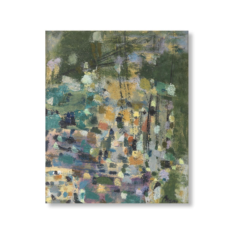 CAMILLE BRYEN (1907-1977) Implication colorée 1957: CAMILLE BRYEN (1907-1977) Implication colorée 1957 signé ; signé, titré et daté 1957 au revers huile sur toile signed ; signed, titled and dated 1957 on the reverse oil on can