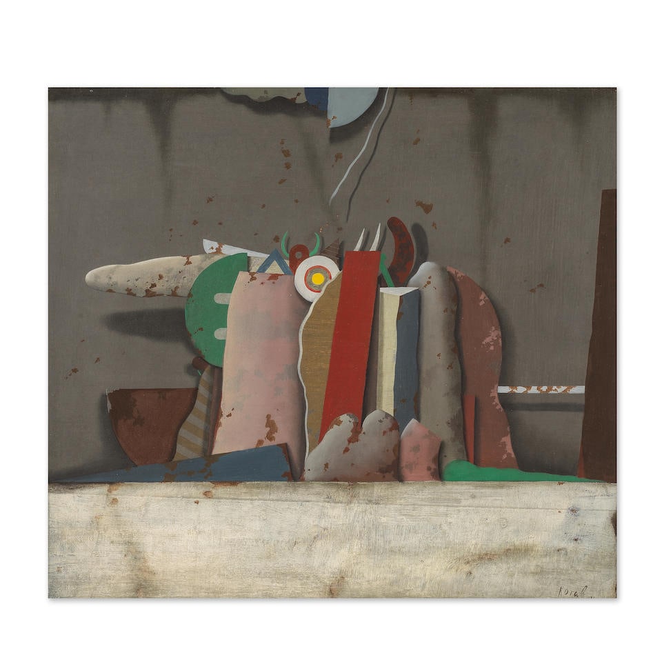 KARL KORAB (N. 1937) Stilleben I 1974: KARL KORAB (N. 1937) Stilleben I 1974 signé et daté 74 ; signé, titré et daté 74 au revers acrylique sur isorel signed and dated 74 ; signed, titled and dated 74 on the revers