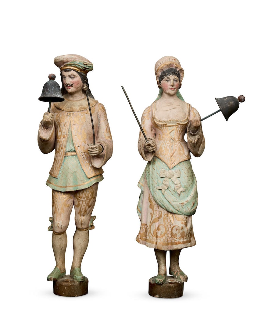 A pair of small French organ figures in the form of bellringers Circa 1900 (2) (1 of 2)
