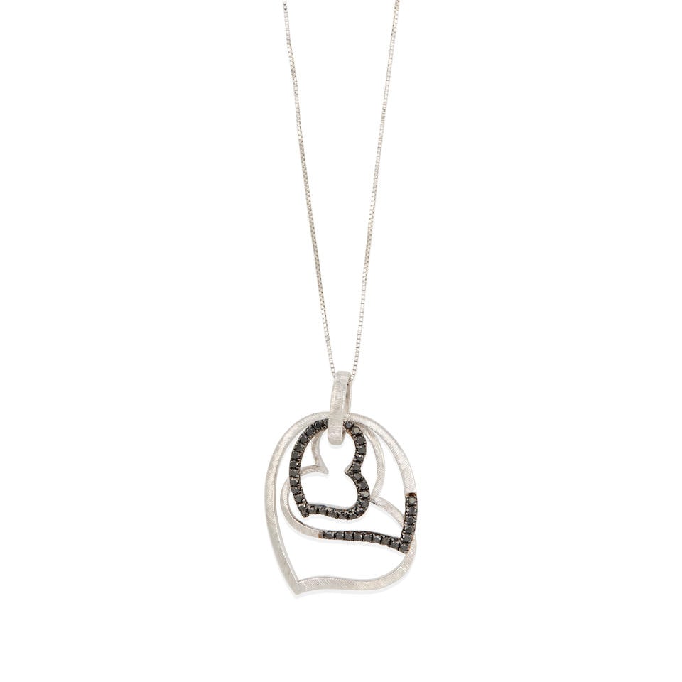 A 14K WHITE GOLD AND BLACK DIAMOND HEART PENDANT NECKLACE (1 of 2)