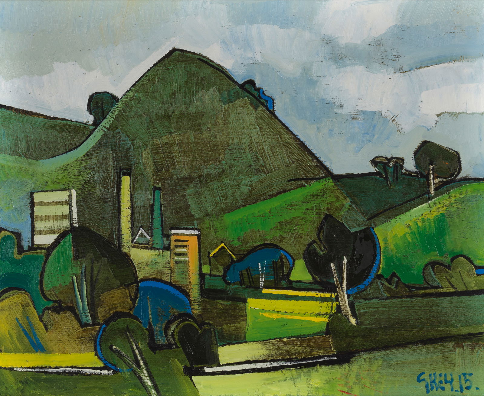 Geoffrey Key (British, born 1941) Hill Factory: Geoffrey Key (British, born 1941) Hill Factory signed and dated 'G KEY.15.' (lower right); further signed, titled and dated 'HILL FACTORY/G KEY 15' (on canvas verso), also signed, titled and dated 'HI