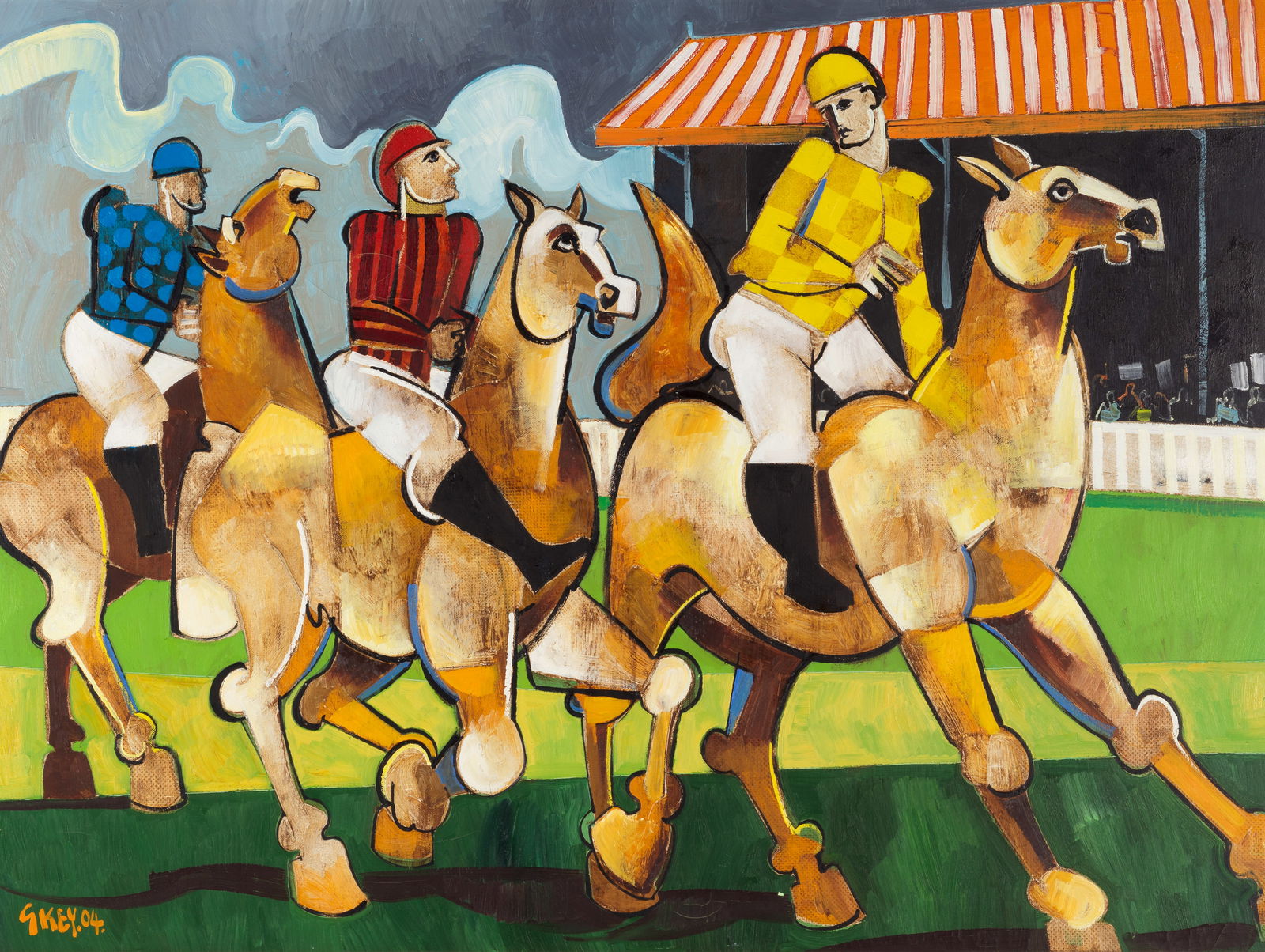 Geoffrey Key (British, born 1941) The Grandstand: Geoffrey Key (British, born 1941) The Grandstand signed and dated 'G KEY.04.' (lower left) oil on canvas 76 x 102cm (29 15/16 x 40 3/16in). This lot is subject to the following lot symbols: AR