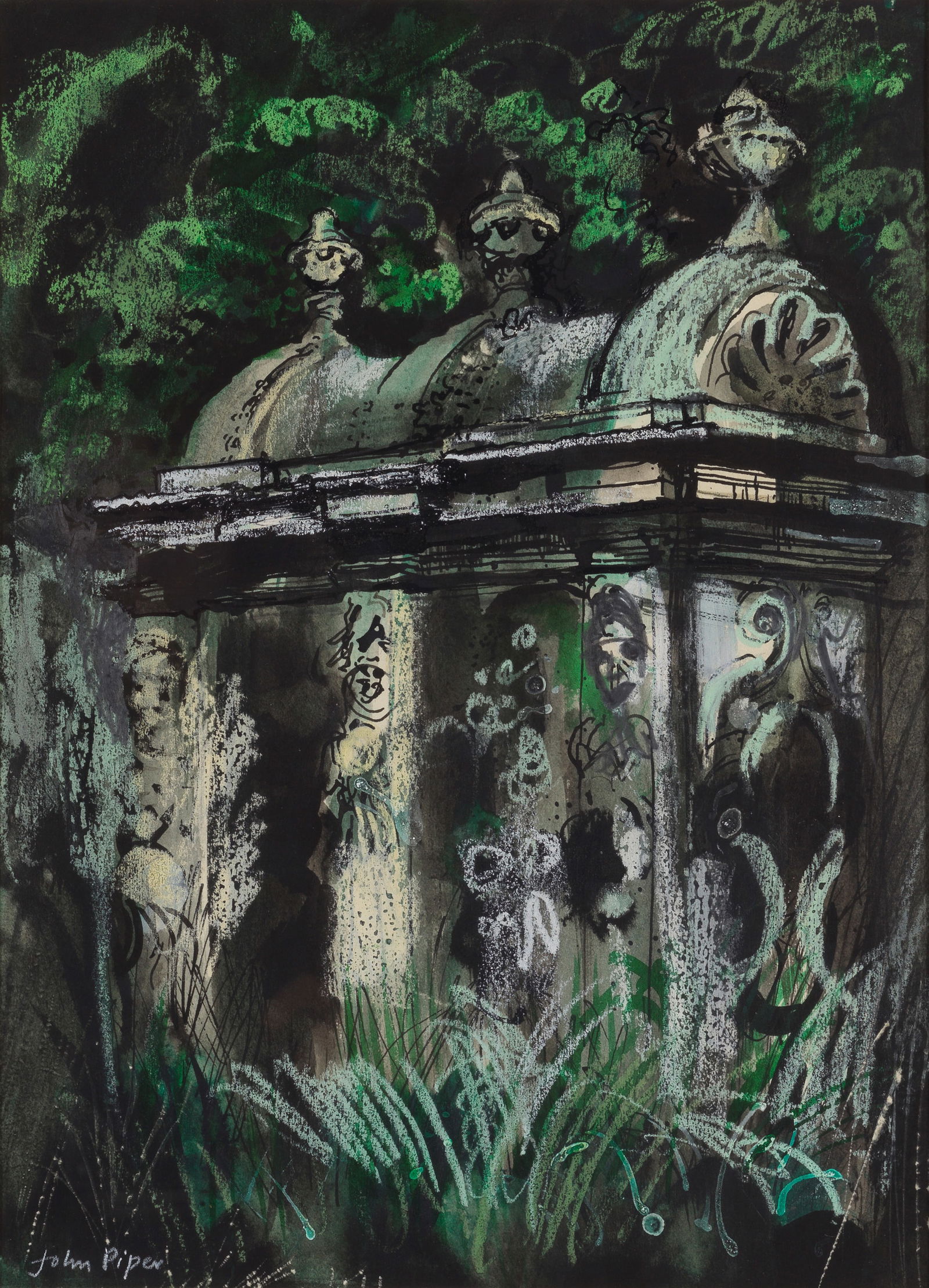John Piper C.H. (British, 1903-1992) Bale Tomb, Oxon: John Piper C.H. (British, 1903-1992) Bale Tomb, Oxon signed 'John Piper' (lower left) watercolour, gouache, ink, pen and ink, crayon and pencil on paper 36 x 26cm (14 3/16 x 10 1/4in). Footnotes: