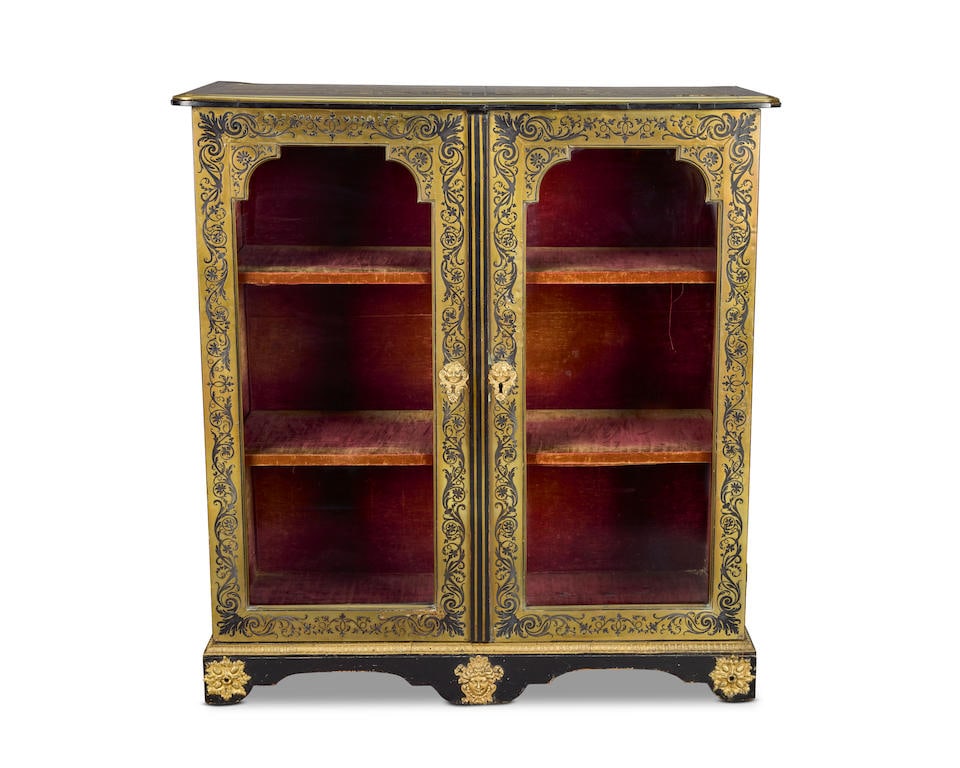 A French ormolu mounted ebony and brass contrepartie 'Boulle' marquetry and ebonised bibliothequ... (1 of 8)