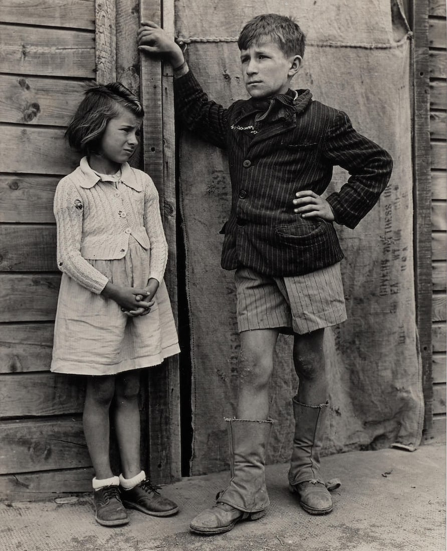 Walter Rosenblum (1919-2000); ''Brother & Sister', Spanish Refugees, Toulouse, France';: Walter Rosenblum (1919-2000) ''Brother & Sister', Spanish Refugees, Toulouse, France', 1946 Gelatin silver print, printed later; flush-mounted, signed, titled, and dated in ink on the reverse, framed.