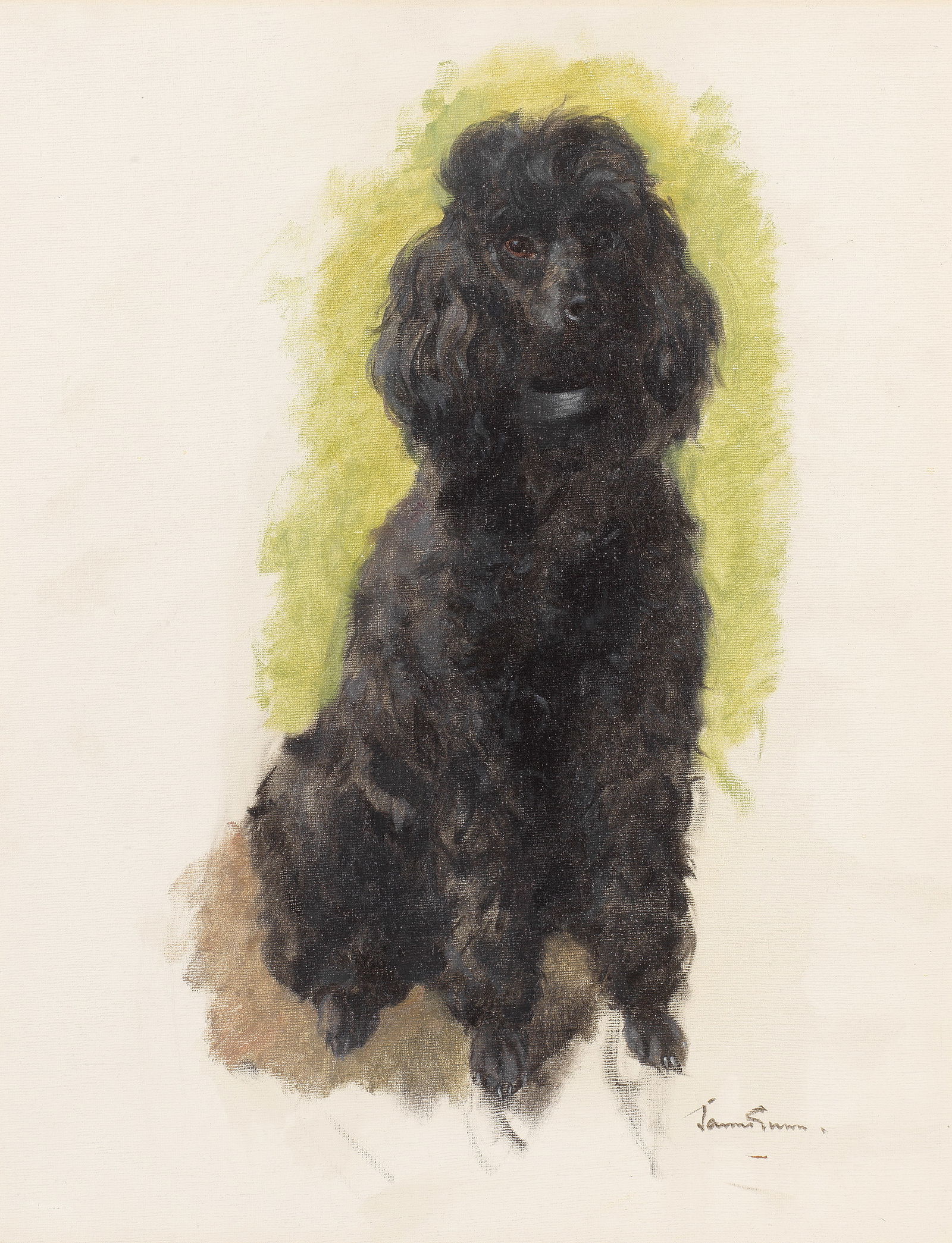 Sir Herbert James Gunn RA RP (British, 1893-1964) 'Alphonse' - study of a Poodle: Sir Herbert James Gunn RA RP (British, 1893-1964) 'Alphonse' - study of a Poodle signed 'James Gunn.' (lower right) oil on canvas board 46.1 x 35.4cm (18 1/8 x 13 15/16in). This lot is subject to the