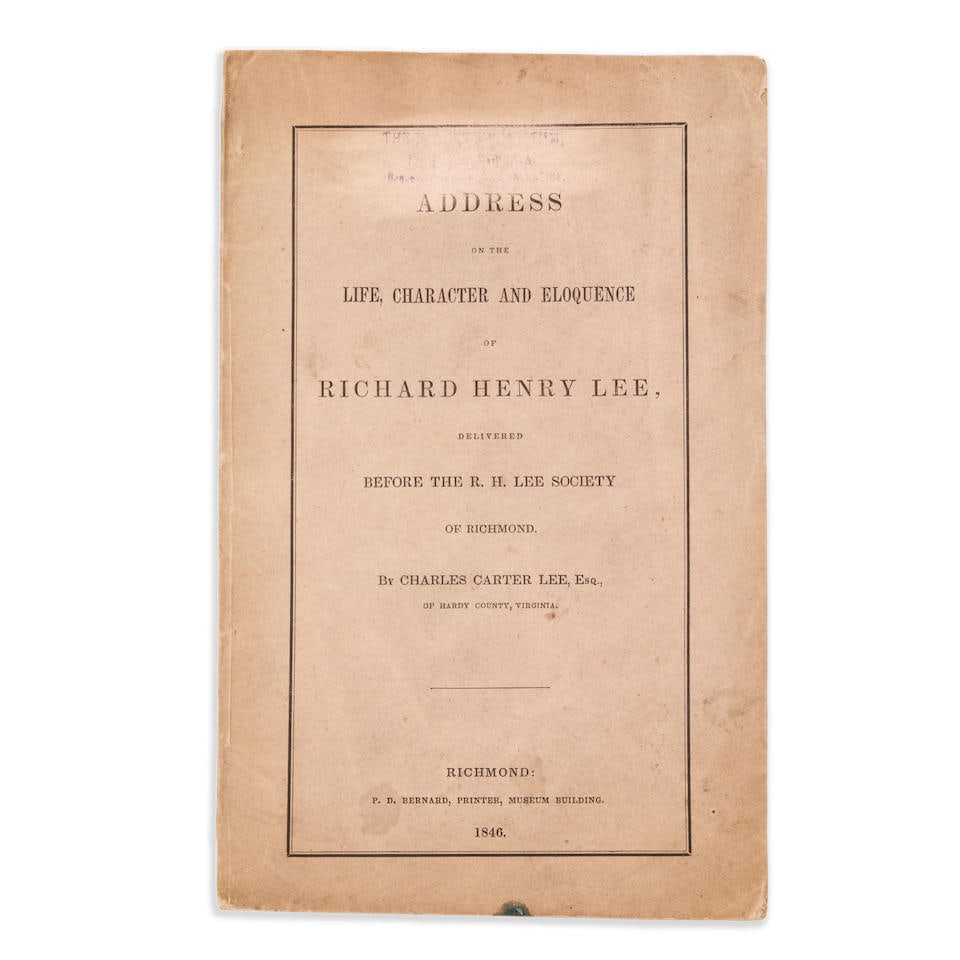 LEE, CHARLES CARTER. 1798-1871. An Address on the Life, Character and Eloquence of Richard Henry... (1 of 1)