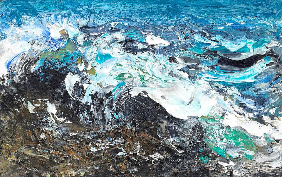 Maggi Hambling (British, born 1945) Waves 8 x 12.5 cm. (3 1/8 x 4 7/8 in.): Maggi Hambling (British, born 1945) Waves signed and dated 'HAMBLING/05' (on the backboard) oil on board 8 x 12.5 cm. (3 1/8 x 4 7/8 in.) Footnotes: Provenance Private Collection, U.K. This lot is sub