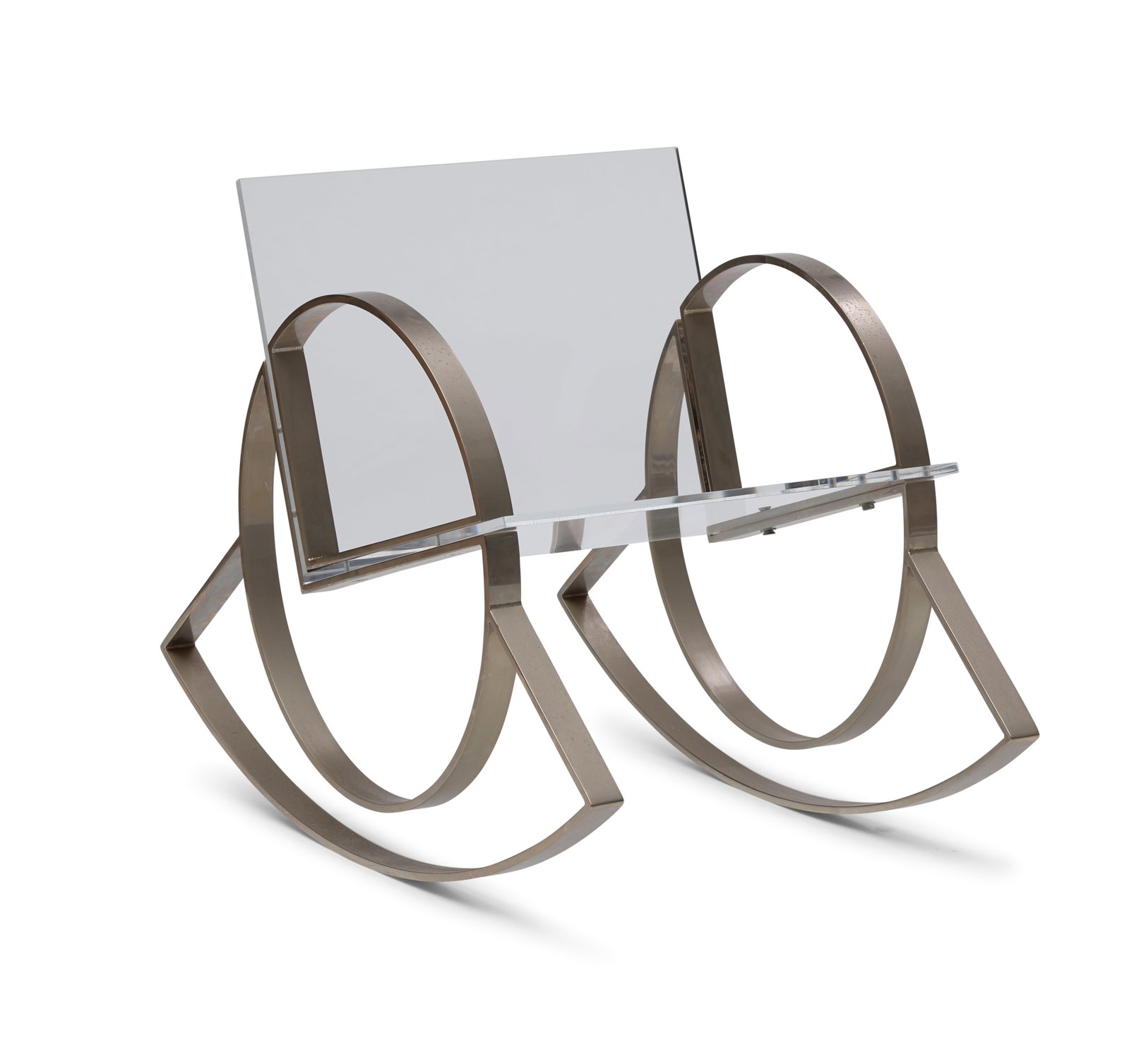 CHARLES HOLLIS JONES (BORN 1945) Rocking Chairnickel-plated steel, acrylicheight 27in (69cm); wi...: CHARLES HOLLIS JONES (BORN 1945) Rocking Chair nickel-plated steel, acrylic height 27in (69cm); width 21in (54cm); depth 36in (91.5cm) Footnotes: Provenance Private Collection, Beverly Hills, Californ
