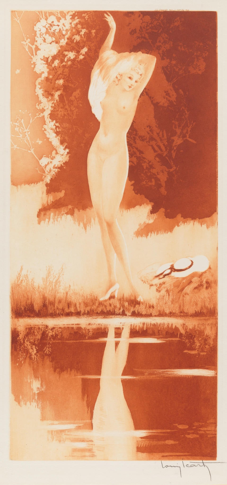 Louis Icart (1888-1950); Pool;: Louis Icart (1888-1950) Pool (Holland, Catania & Isen 469), 1937 Etching, drypoint and aquatint with handcoloring on wove paper, signed in pencil, with the blindstamp of the artist, with margins, fram