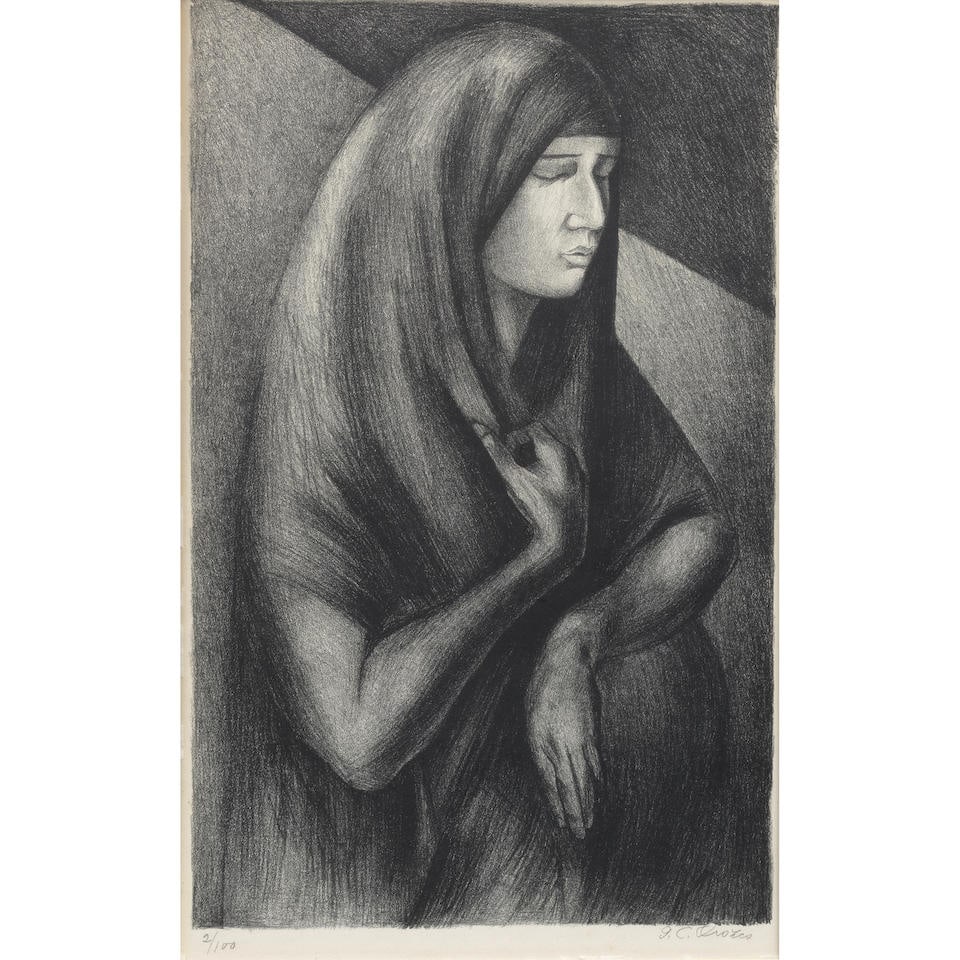 José Clemente Orozco (1883-1949); Pregnancy: The Soldier's Wife;: José Clemente Orozco (1883-1949) Pregnancy: The Soldier's Wife (Hopkins 3), 1929 Lithograph on wove paper laid down to back mat, signed in pencil and numbered 2/100, published by Delphic Studios,