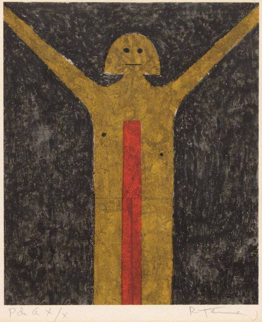 Rufino Tamayo (1899-1991); Hombre;: Rufino Tamayo (1899-1991) Hombre (Pereda 265), 1979 Lithograph in colors on wove paper, signed in pencil and numbered 'P de A X/X' (an artist's proof, aside from the edition of 100), printed by Edicio
