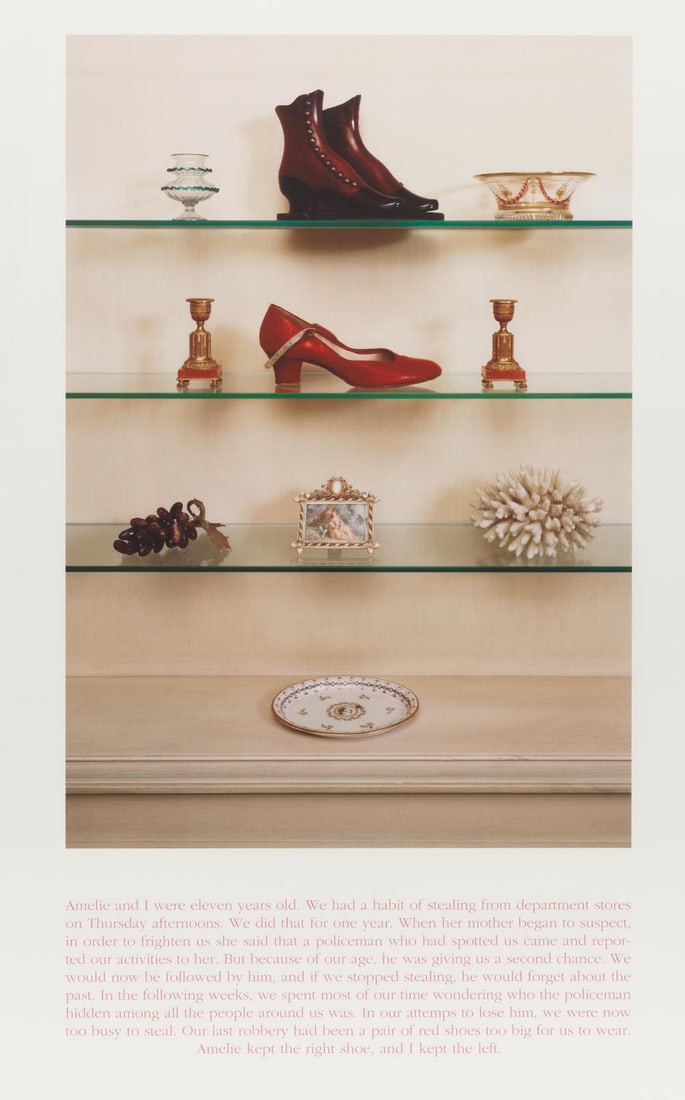 Sophie Calle (born 1953); Red Shoe;: Sophie Calle (born 1953) Red Shoe, 2000 Iris print in colors on wove paper, signed in pencil on the reverse and numbered 23/125, published by Eyestorm, London, the full sheet, framed. sheet 36 1/4 x 2