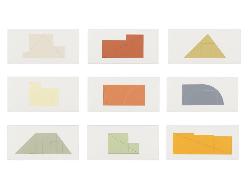 Robert Mangold (born 1937); A Book of Silk Screen Prints: Multiple Panel Paintings, 1973-1976 (9...: Robert Mangold (born 1937) A Book of Silk Screen Prints: Multiple Panel Paintings, 1973-1976 (9 works), 1992 A portfolio comprising 9 screenprints in colors on wove paper, from the third (final) editi