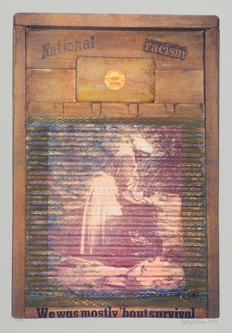 Betye Saar (born 1926); We Was Mostly About Survival;: Betye Saar (born 1926) We Was Mostly About Survival, 1998 Screenprint in colors on wove paper, signed in pencil, dated and numbered 'ED 70/100', the full sheet. sheet 25 3/4 x 19 7/8in (65.4 x 50.4cm)