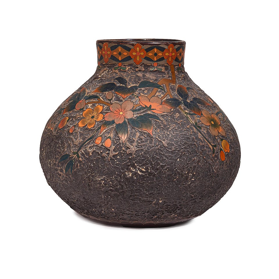 A JAPANESE TOTAI CLOISONNE-ON-PORCELAIN VASE Okamoto mark, 20th century (1 of 2)