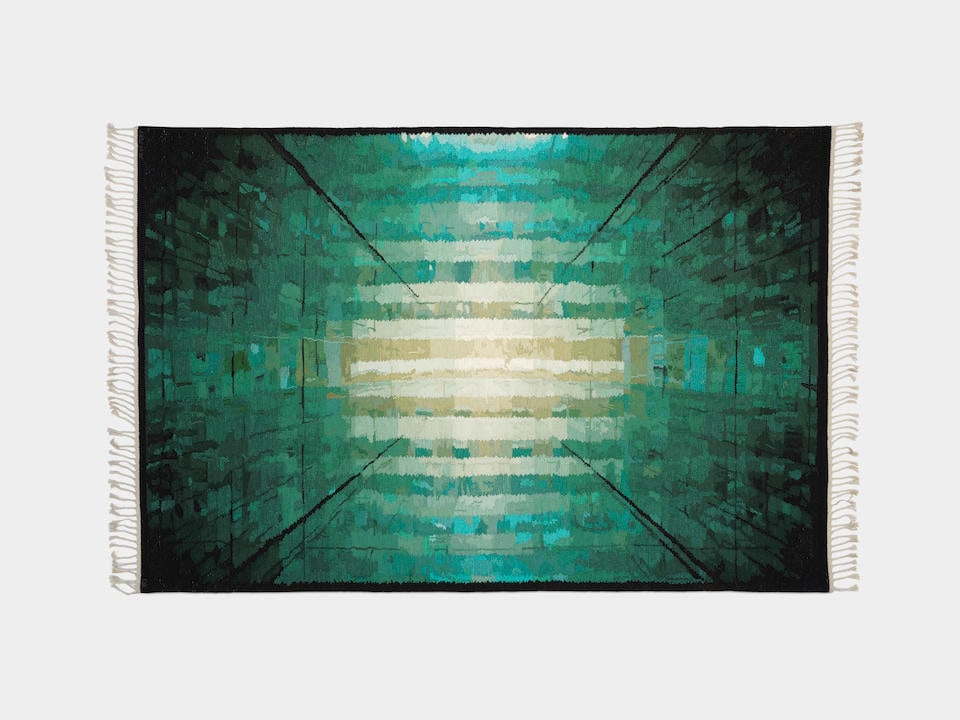 Olafur Eliasson 'The Green Glass Carpet', produced for 'The Textile Art of the Year for Mär...: Olafur Eliasson 'The Green Glass Carpet', produced for 'The Textile Art of the Year for Märta Måås-Fjetterström', 2010 Handwoven wool on a linen warp. 200 x 300 cm Handwoven by Pet