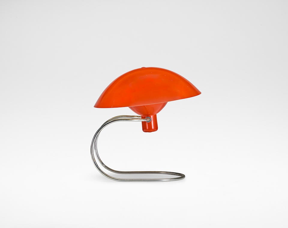 Greta von Nessen 'Anywhere lamp', designed 1951: Greta von Nessen 'Anywhere lamp', designed 1951 Aluminium, painted aluminium, painted steel, Bakelite. 37.5 x 36 x 38 cm Manufactured by Nessen Lamps, Inc., New York, USA. Shade interior with printed