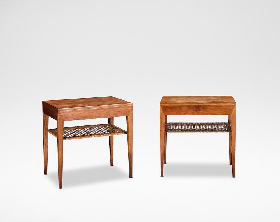 Severin Hansen Jr. Pair of side tables, model no. 35, 1960–1970s: Severin Hansen Jr. Pair of side tables, model no. 35, 1960–1970s Teak, cane. Each: 50 x 35 x 50 cm Manufactured by Haslev Møbelsnedkeri, Roslev, Denmark. Footnotes: Literature Illums Boligh