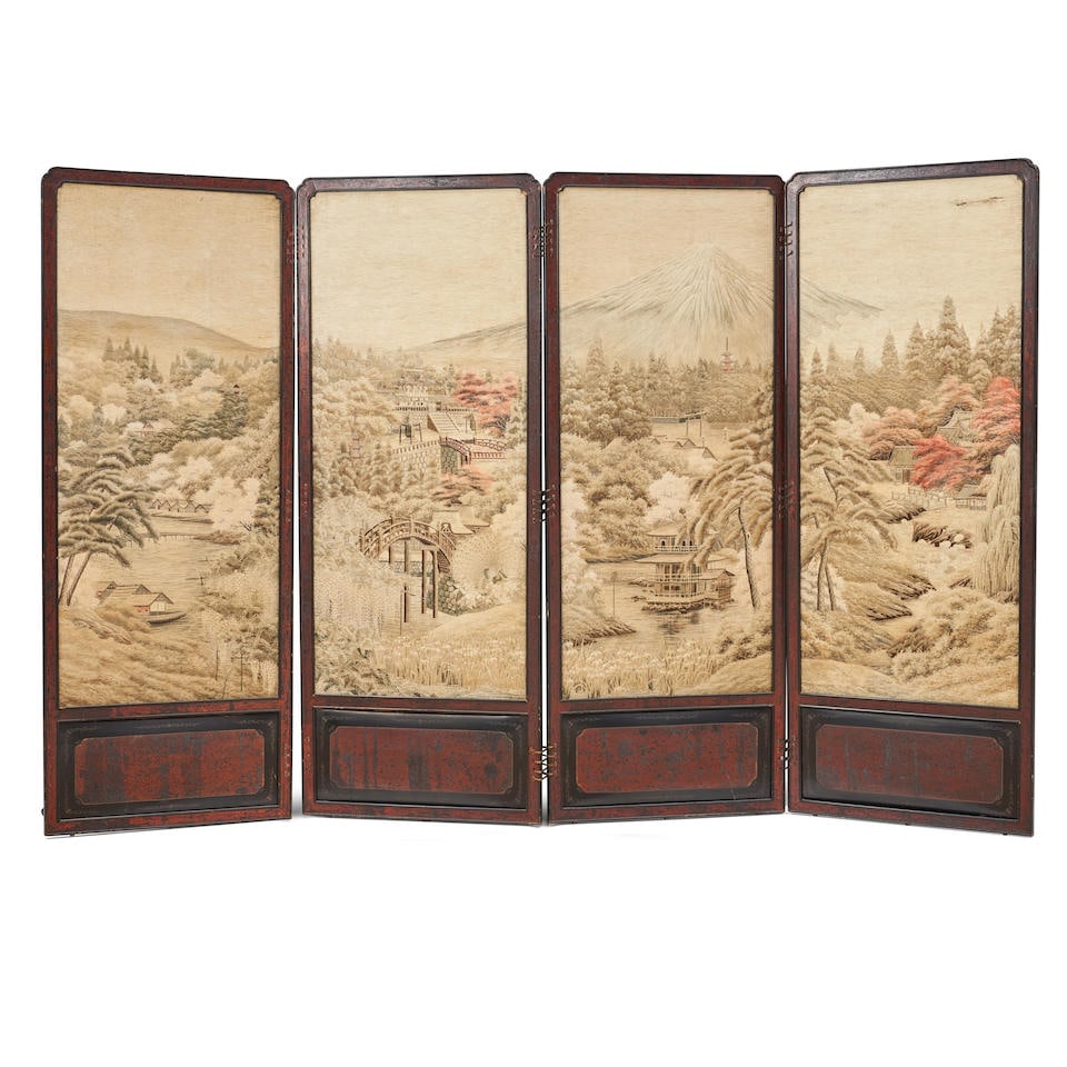 FOUR-PANEL EMBROIDERY SCREEN Japan, Meiji era (1868-1912) (1 of 2)